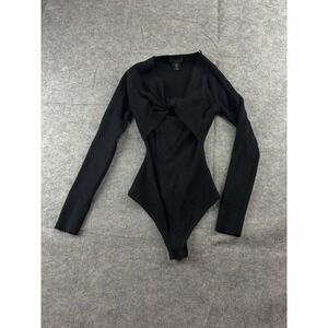 House of Harlow 1960 Revolve Womens XS Ribbed V Neck Bodysuit Black Cut Out